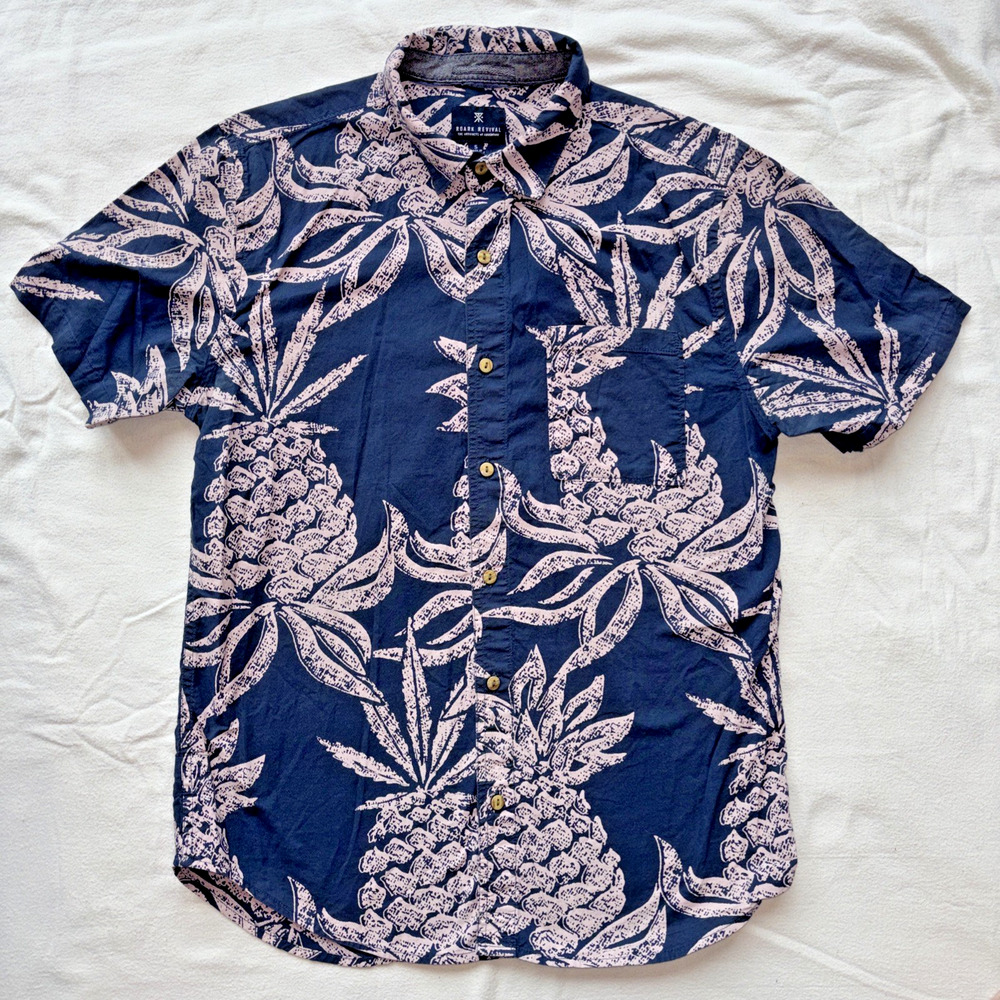 Roark Revival Men's Small Blue Pink Pineapple Short Sleeve Shirt